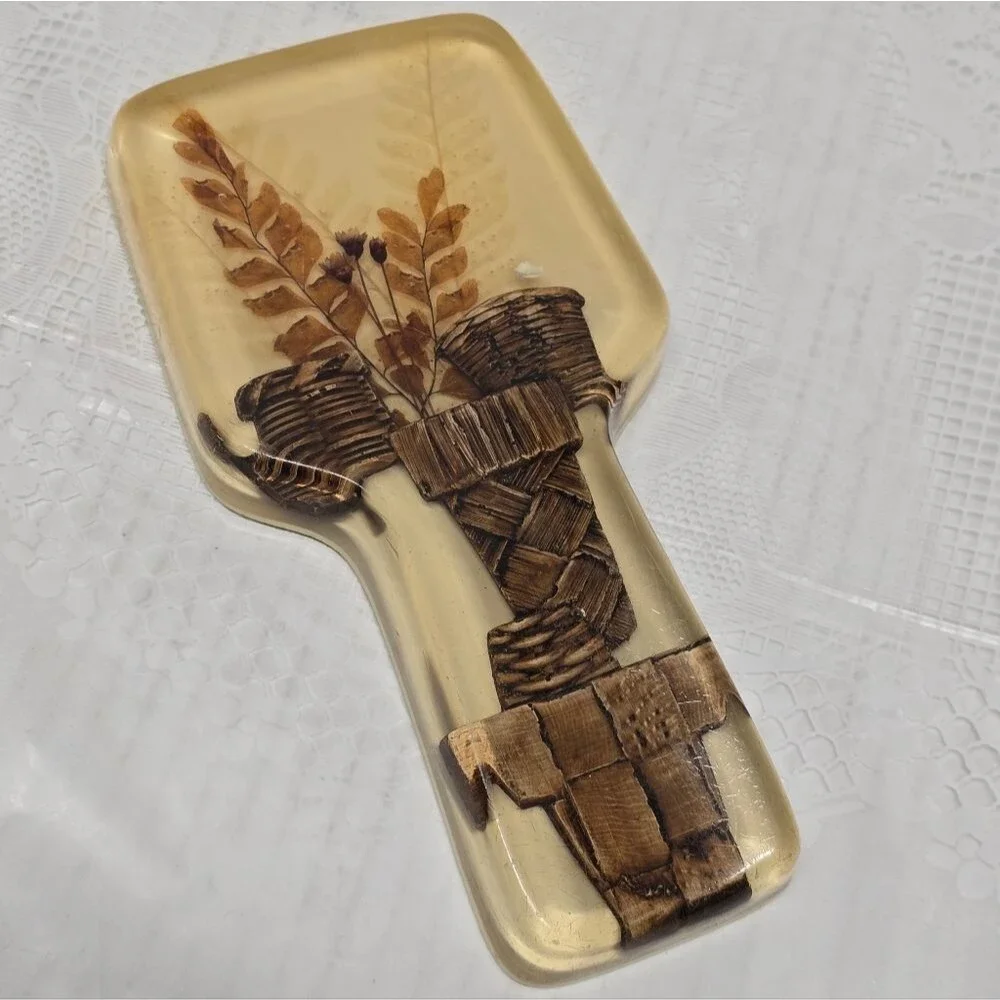 Vintage 70's Lucite Spoon Rest Dried Flowers With Pots Design MCM Retro Cottage